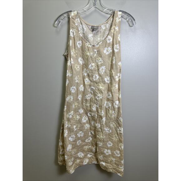 J Jill Sleeveless A Line Linen Dress S Pockets Beige Floral Print Beachy Cottage - Picture 1 of 7